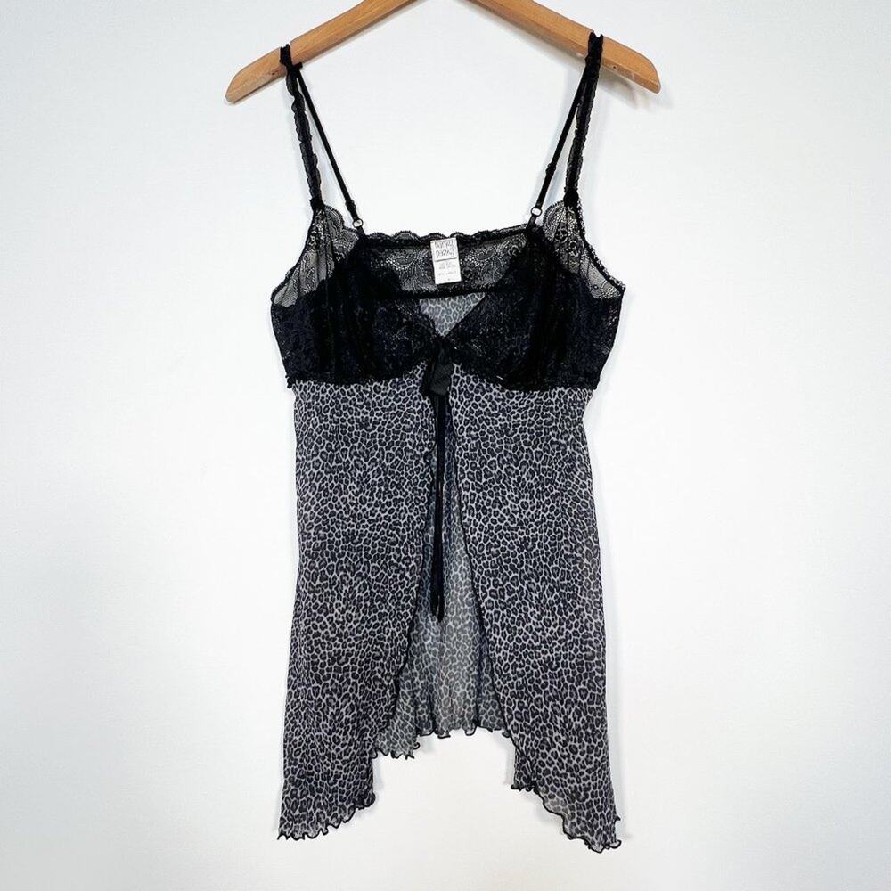 Hanky Panky Black Grey Leopard Babydoll Chemise Slip Dress & Thong Set NWOT